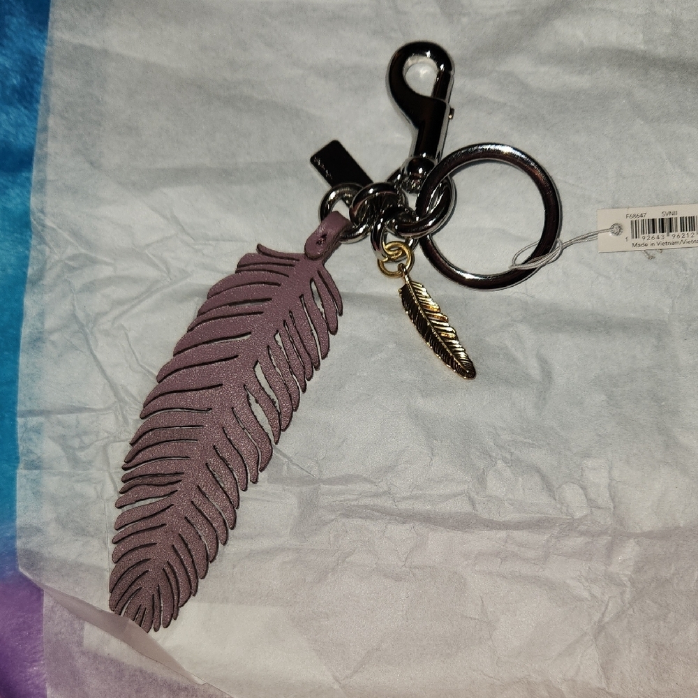 Coach Lilac Feather Keychain with Small Gold Feather ***SEE NOTE*** ***SEE PICS* - Picture 2 of 10